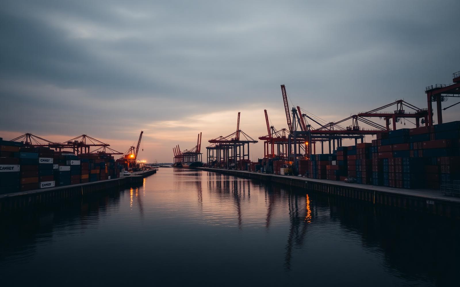 The Camden waterfront and port district at dusk